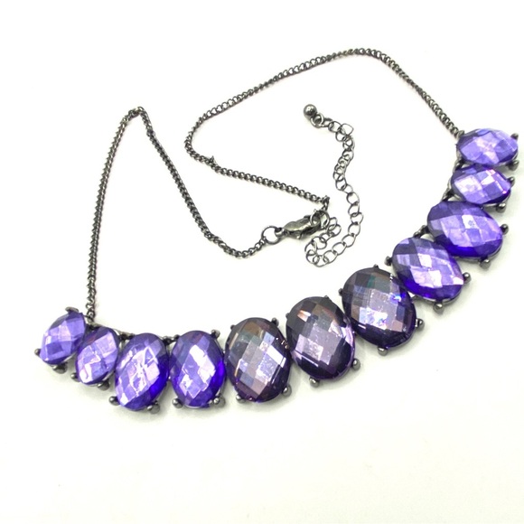 Purple Faceted Cabachons Black Chain Statement Necklace - Picture 1 of 7